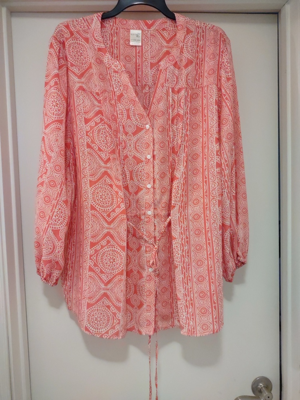 Terra & Sky Coral Printed Button-Front Tunic